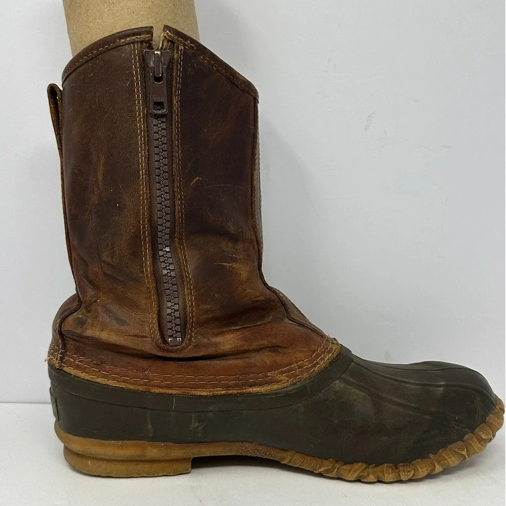 LaCrosse Mesquite Brown Leather Rubber Duck Boots Thinsulate Insulated Side Zip